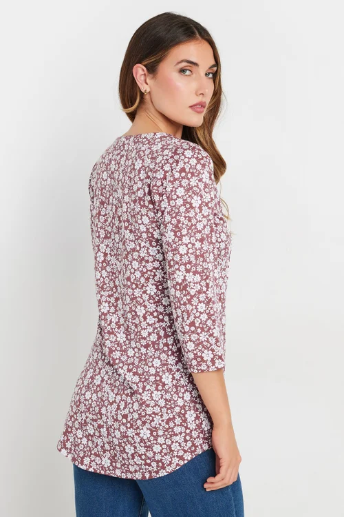 Long Tall Sally Blush Pink Ditsy Floral Henley Top - Size 14 Image 3