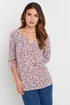 Long Tall Sally Blush Pink Ditsy Floral Henley Top - Size 14 Image 1