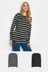 Long Tall Sally 2 Pack Black Stripe Print Long Sleeve T-Shirts - Size 14 Image 1