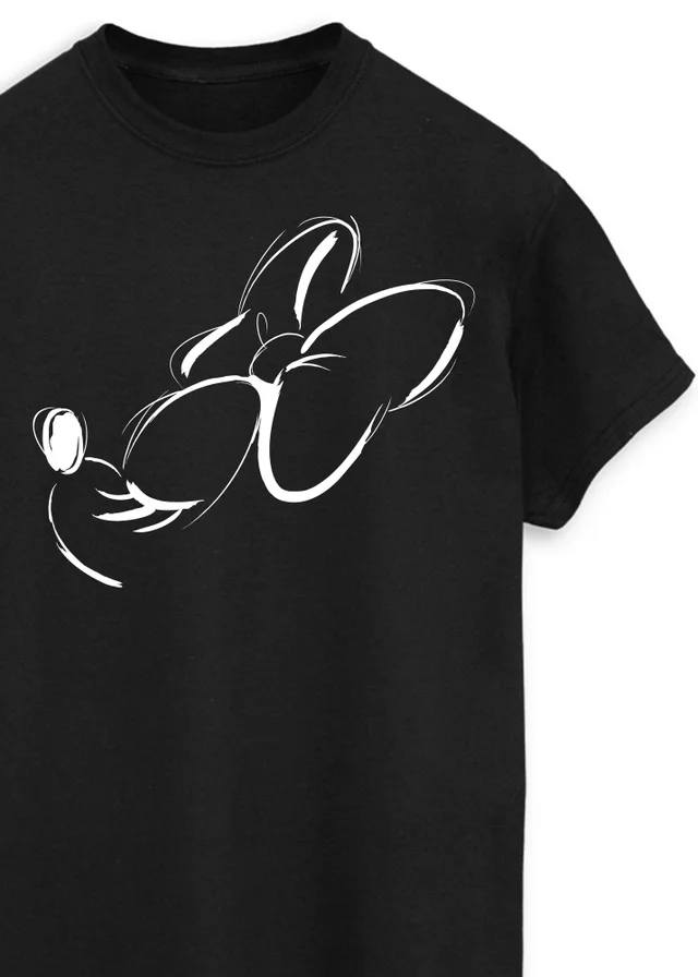 Spiral Galaxy Disney Minnie Mouse Face Black Graphic Boyfriend Fit T-Shirt