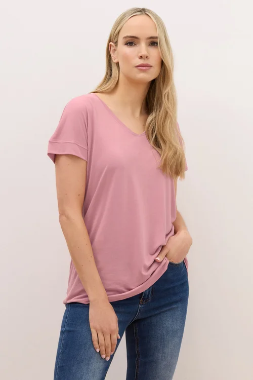 Long Tall Sally Premium Pink V-Neck T-Shirt - Size 14 Clothing Image 1