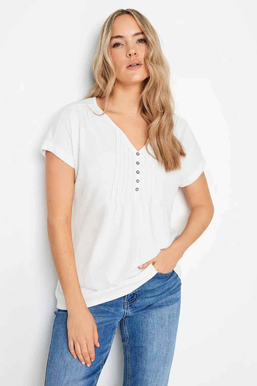 Long Tall Sally Ivory White Cotton Henley T-Shirt - Size 10 Image 1