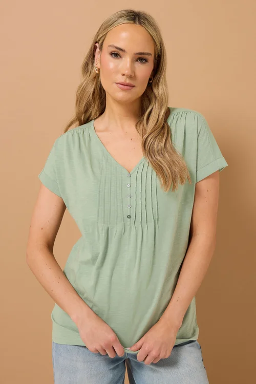 Long Tall Sally Sage Green Cotton Short Sleeve Henley Top - Size 20 Image 2