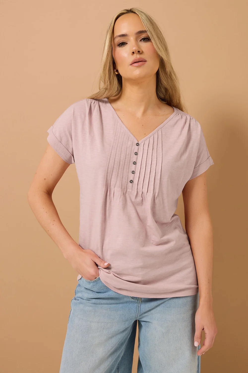 Long Tall Sally 2 Pack Pink & Green Floral Cotton Henley Tops - Size 14 Image 2