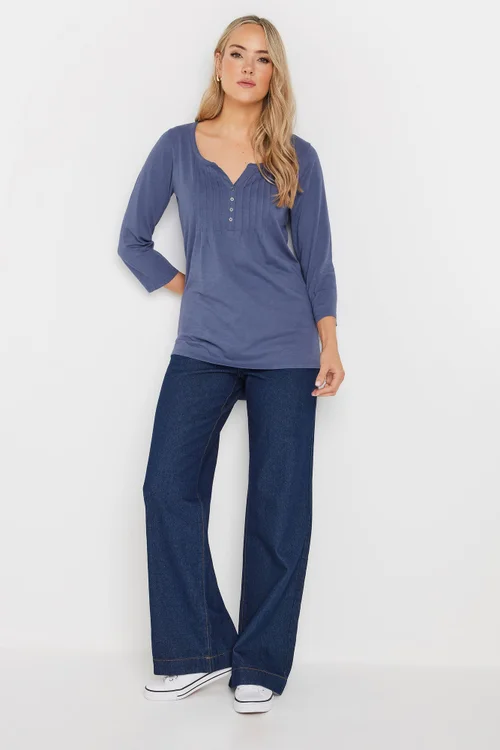 Long Tall Sally Blue Henley Top - Size 8 Image 2