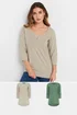 Long Tall Sally 2 Pack Beige Brown & Green Henley Tops - Size 10 Image 1