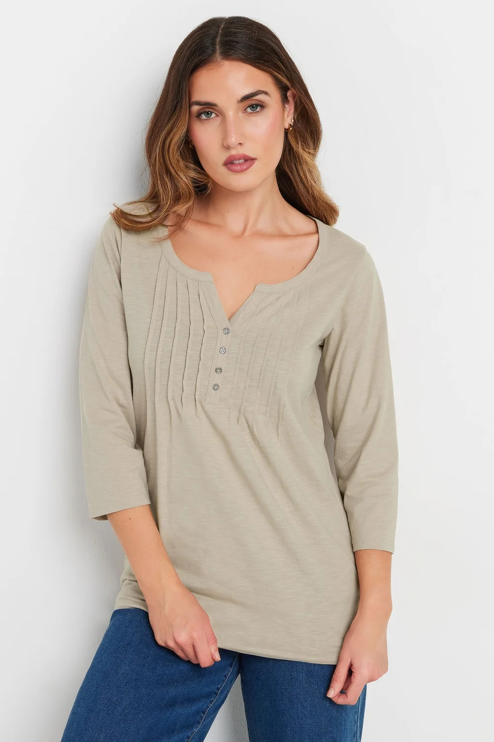 Long Tall Sally 2 Pack Beige Brown & Green Henley Tops - 10 Image 3