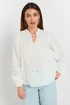Long Tall Sally White Cotton Dobby Tie Neck Blouse - Size 16 Image 3