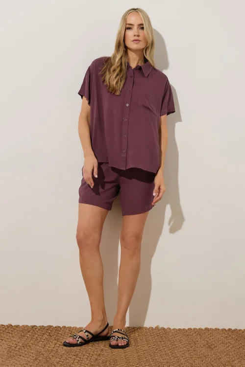 Long Tall Sally Dark Purple Cotton Crinkle Shirt - Size 16 Image 2