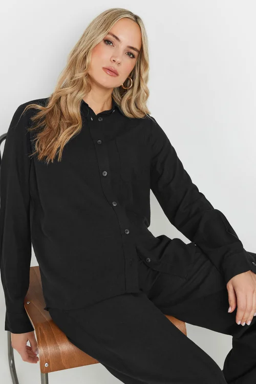 Long Tall Sally Black Linen Oversized Long Sleeve Shirt - Size 14 Image 2