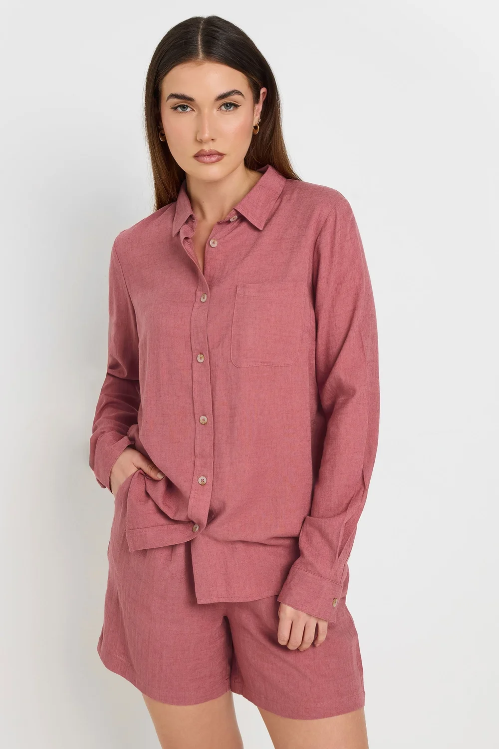 Long Tall Sally Coral Pink Linen Oversized Long Sleeve Shirt - Size 18 Image 2