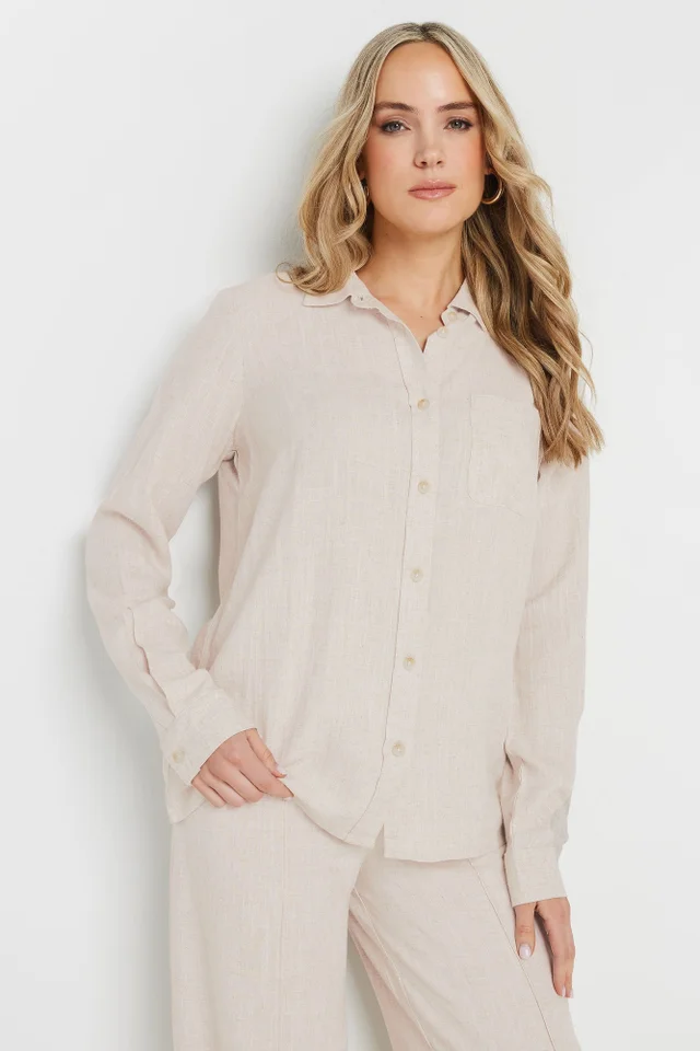 Long Tall Sally Stone Brown Linen Oversized Long Sleeve Shirt