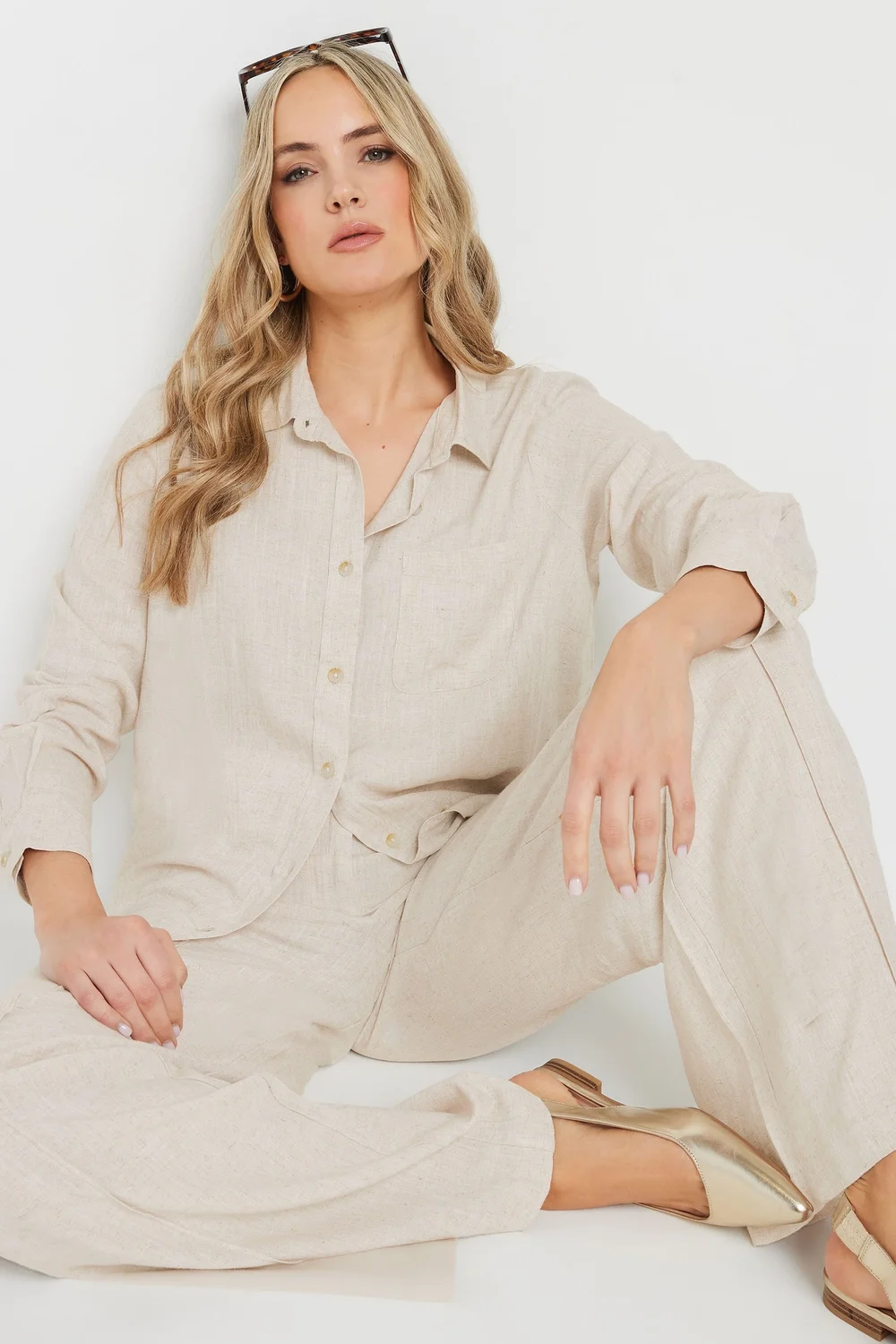 Long Tall Sally Stone Brown Linen Oversized Long Sleeve Shirt - Size 14 Image 1