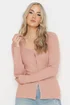 Long Tall Sally Blush Pink Ribbed Scalloped Hemline Cardigan - Size 8-10 Image 1