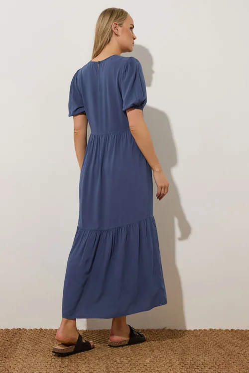 Long Tall Sally Denim Blue Puff Sleeve Tiered Midaxi Dress - 10 Image 3