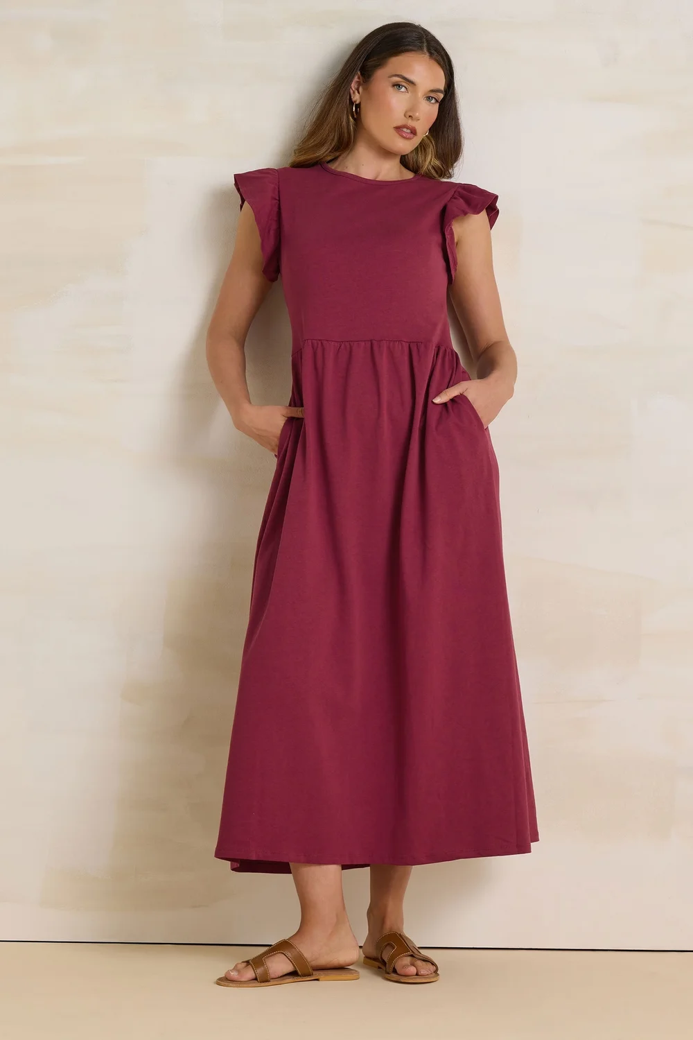 Long Tall Sally Dark Red Frill Sleeve Maxi Dress - 16 Image 2