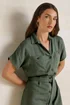 Long Tall Sally Khaki Green Linen Button Midi Dress - 16 Image 5