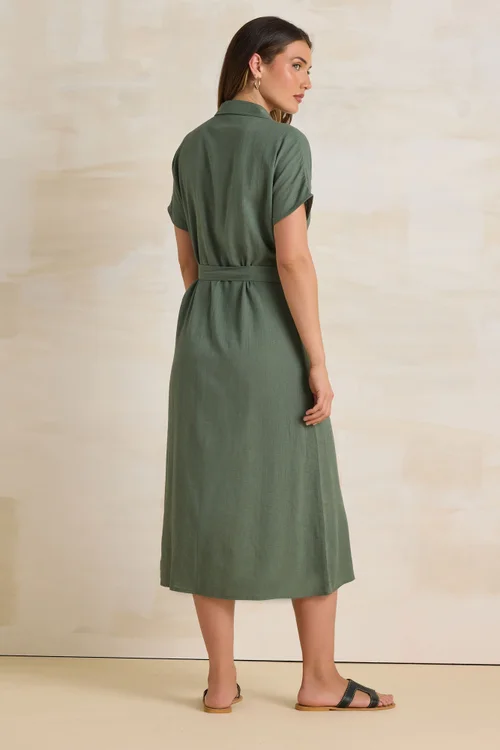 Long Tall Sally Khaki Green Linen Button Midi Dress - 16 Image 4
