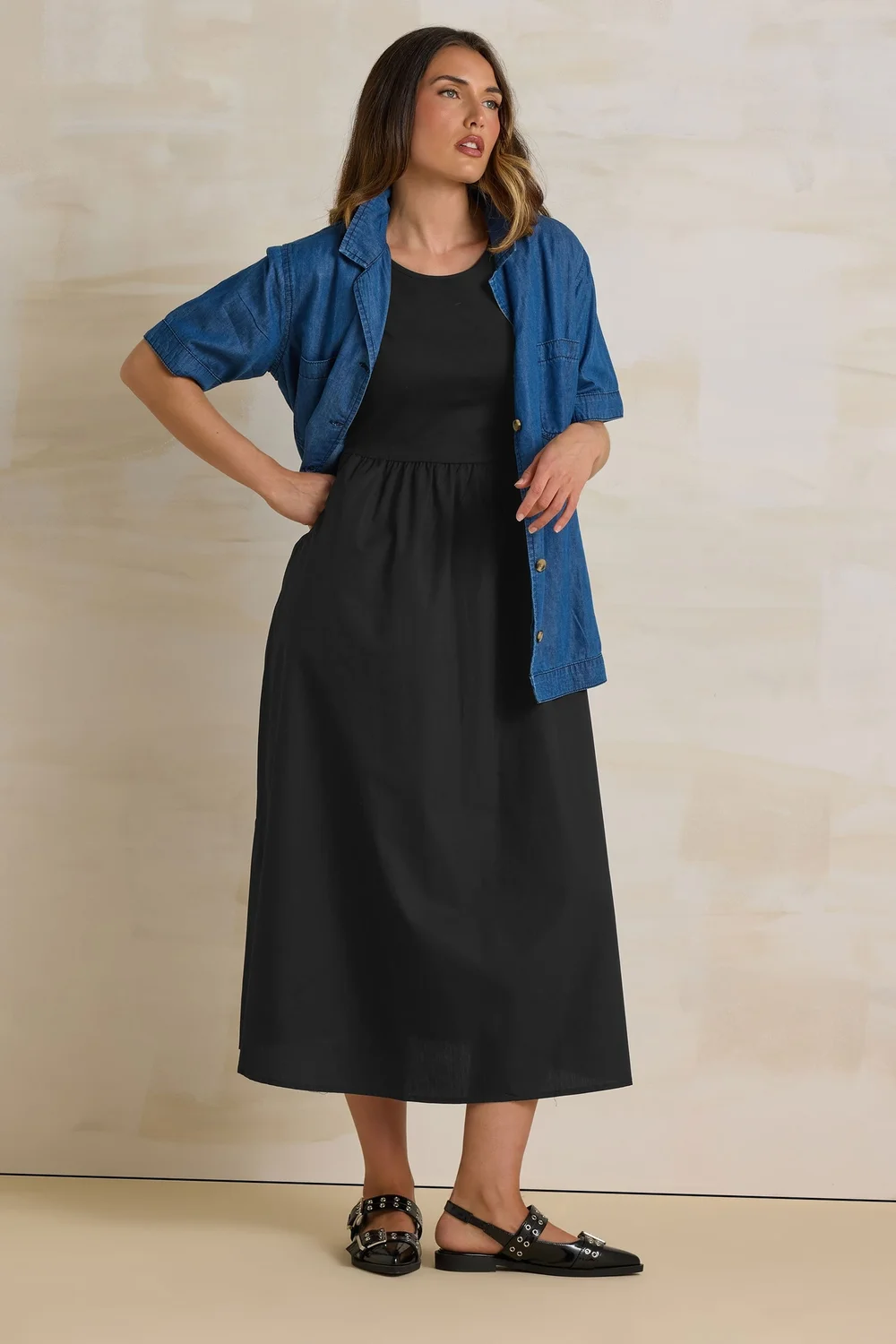 Long Tall Sally Black Jersey & Woven Mix Fabric Midi Dress - 8 Image 2