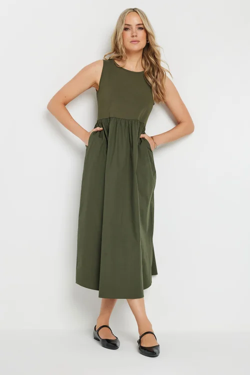 Long Tall Sally Khaki Green Jersey & Woven Mix Fabric Midi Dress - 20 Image 4