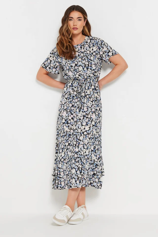 Long Tall Sally Blue Woven Floral Tie Waist Midaxi Dress