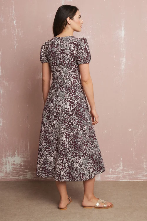 Long Tall Sally Purple Floral Puff Sleeve Midi Dress - 8 Image 3