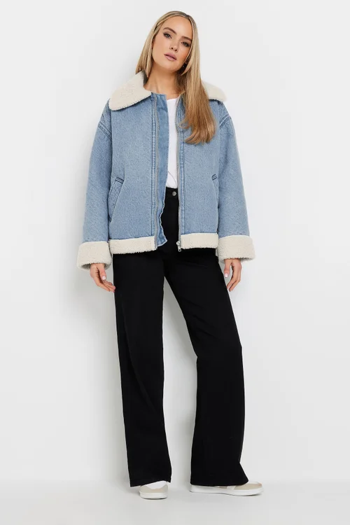 Long Tall Sally Light Blue Denim Borg Zip Jacket - 12 Image 3