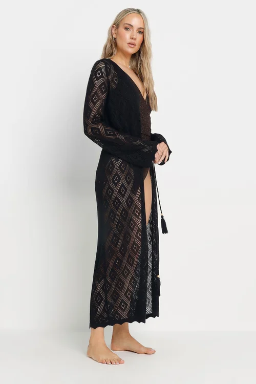 Long Tall Sally Black Crochet Tassel Maxi Cardigan - Size 18-20 Image 3