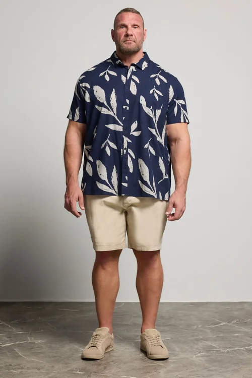 BadRhino Navy Blue Palm Leaf Linen Shirt - Large Image 3