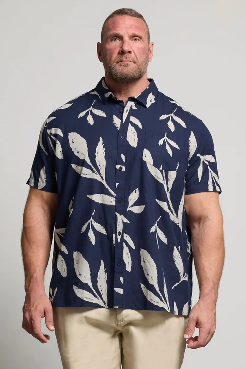 BadRhino Navy Blue Palm Leaf Linen Shirt - Large Image 2