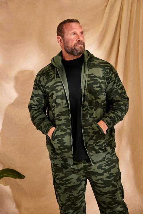 BadRhino Dark Green Camo Print Zip Through Hoodie - XXL Image 1