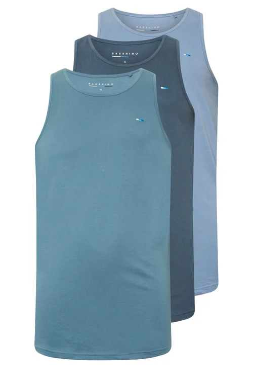 BadRhino 3 Pack Blue Plain Vest Tops - 4XL Image 4