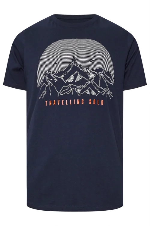 Badrhino Navy Blue Travelling Solo Print T-Shirt - Extra Large Image 3