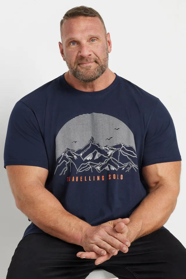 Badrhino Navy Blue Travelling Solo Print T-Shirt