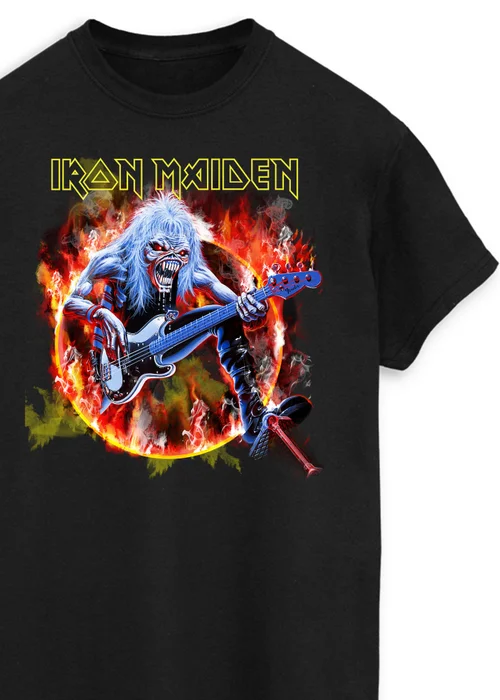Spiral Galaxy Iron Maiden Flames Black Graphic Music T-Shirt - 3XL Image 2