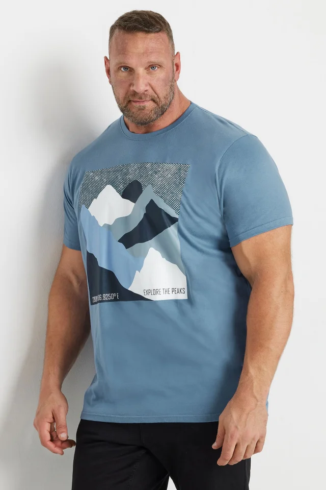 BadRhino Light Blue Abstract Mountain Print T-Shirt