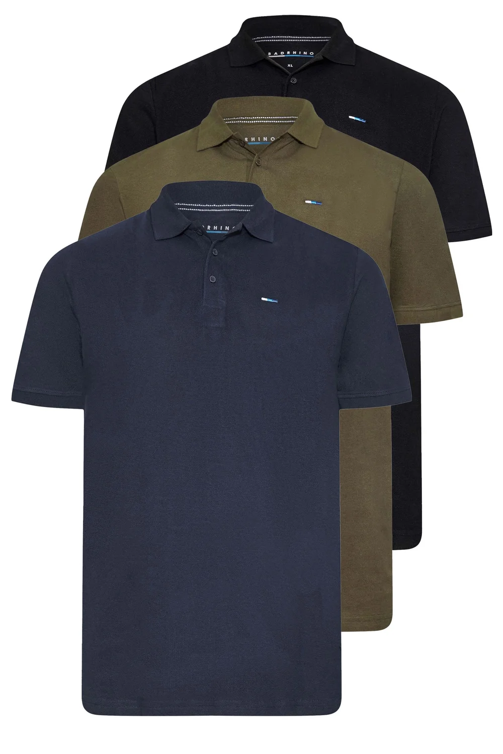 BadRhino Black/Navy Blue/Khaki Green 3 Pack Core Polo Shirts - 5/6 XL Image 2