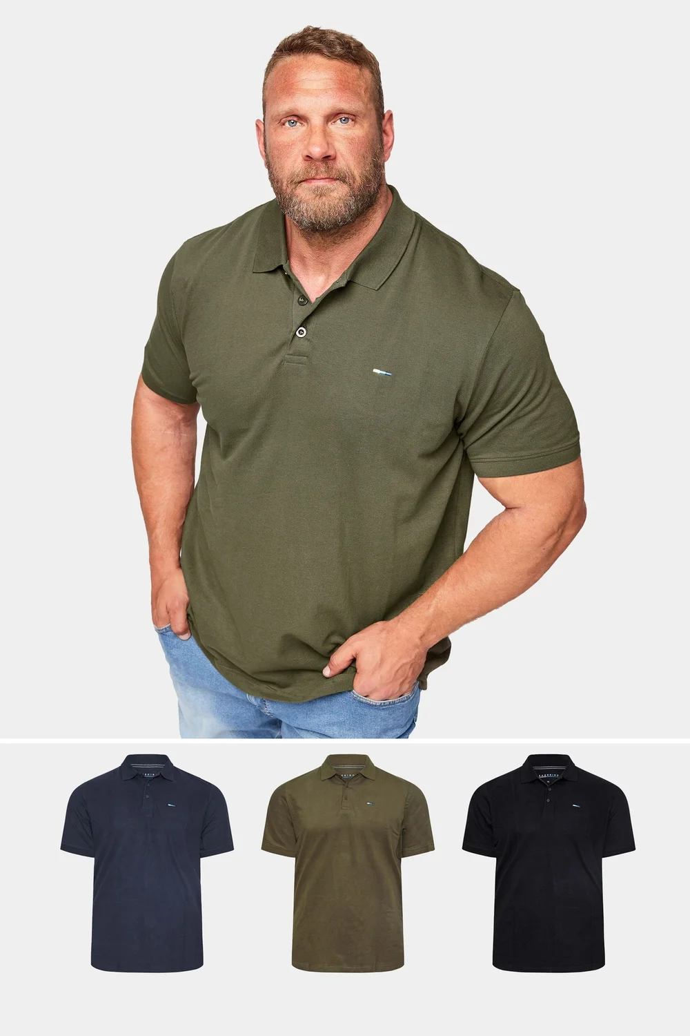 BadRhino Black/Navy Blue/Khaki Green 3 Pack Core Polo Shirts - 5/6 XL Image 1