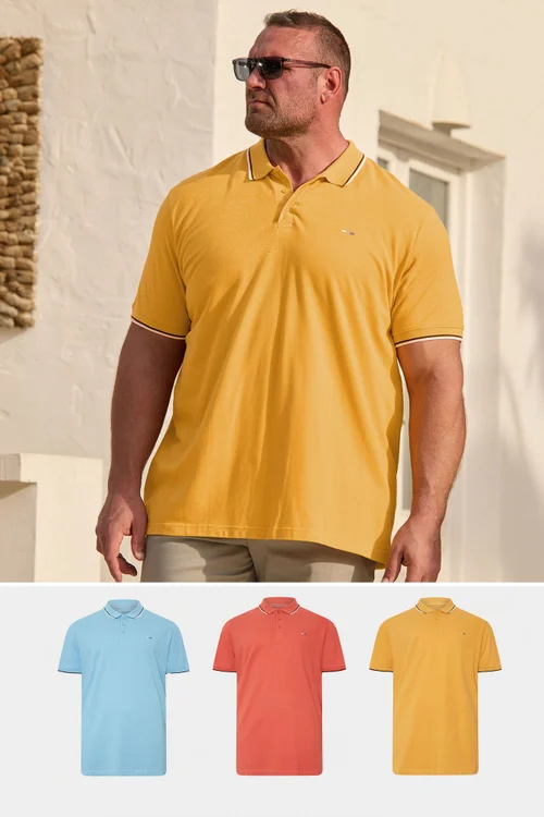 BadRhino 3 Pack Blue & Yellow Tipped Polo Shirts - 5/6 XL Image 1