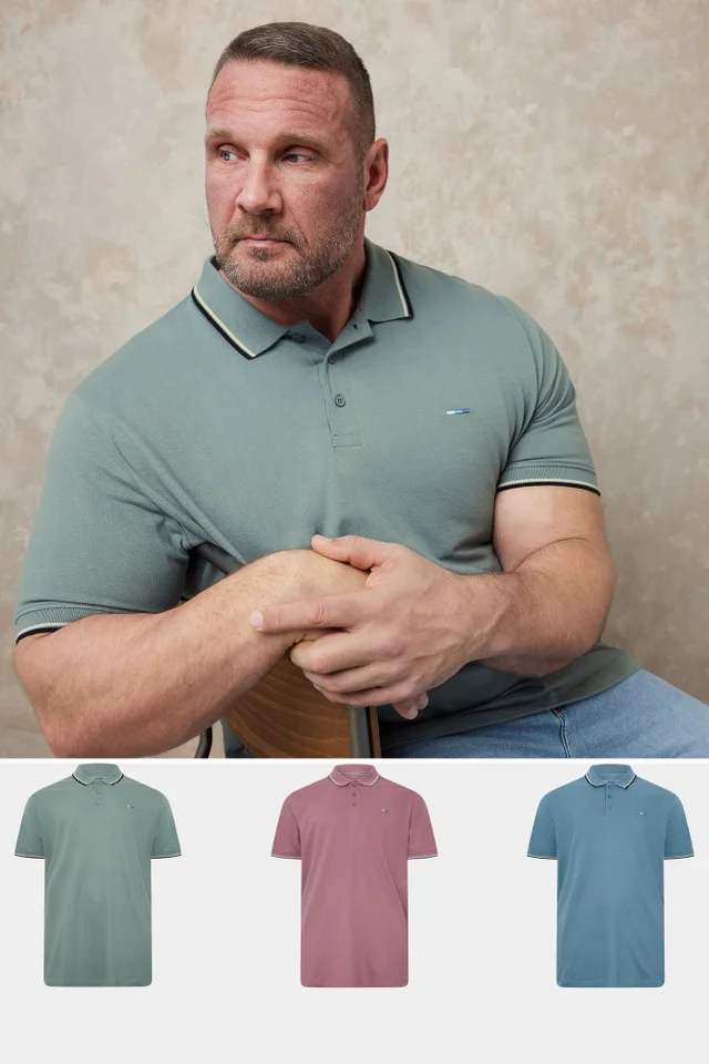 BadRhino 3 Pack Green & Blue Tipped Polo Shirt