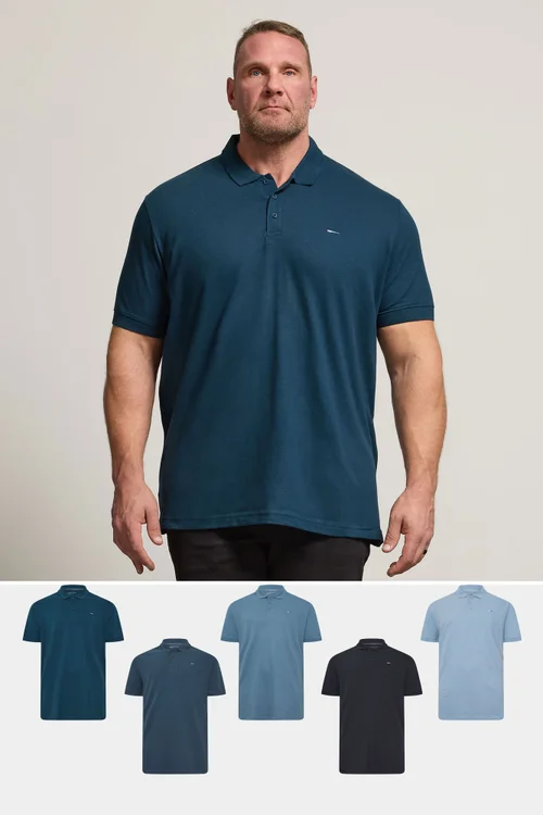 BadRhino 5 Pack Navy Blue & Light Blue Polo Shirts - 3XL Image 1