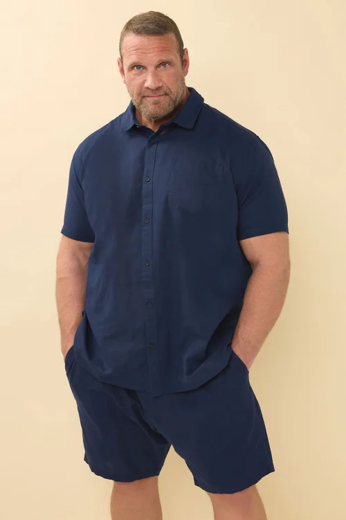 BadRhino Navy Blue Cotton Linen Mix Shorts - 4XL Image 3