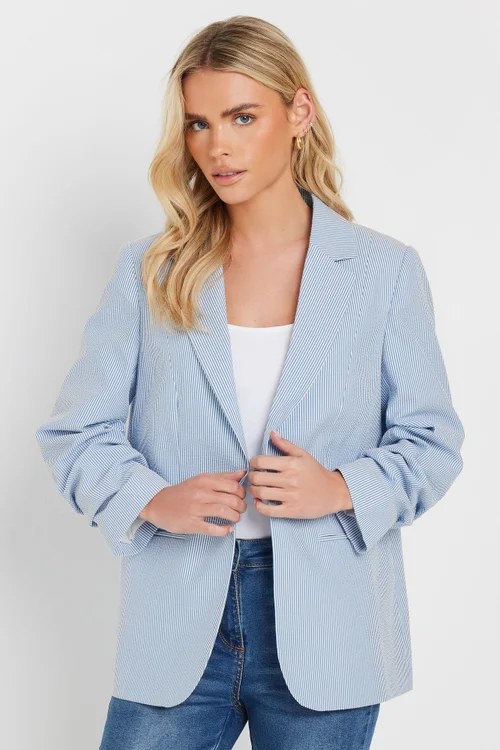 M&Co Petite Blue Stripe Seersucker Blazer - 10 Image 2
