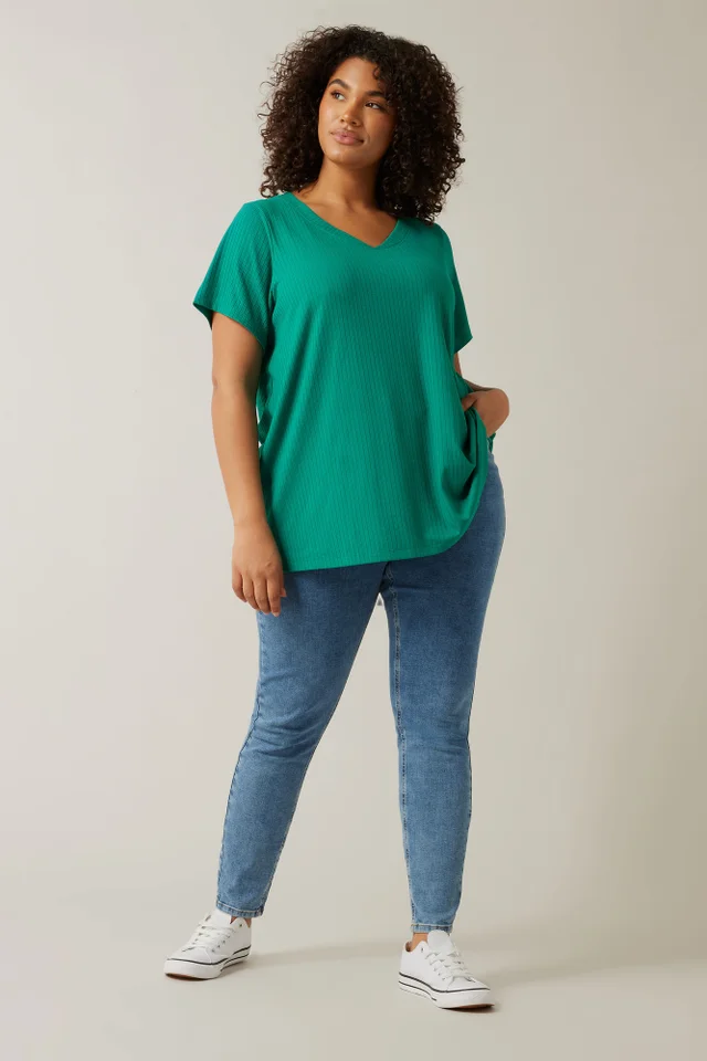 Evans Curve Green Premium Ribbed Modal Blend T-Shirt