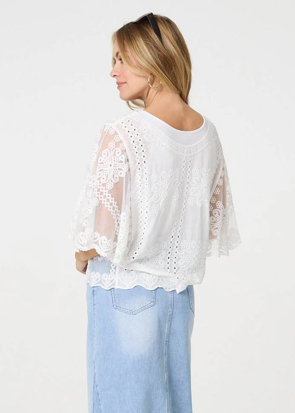 Izabel London White Embroidered 3/4 Sleeve Blouse - S Image 2