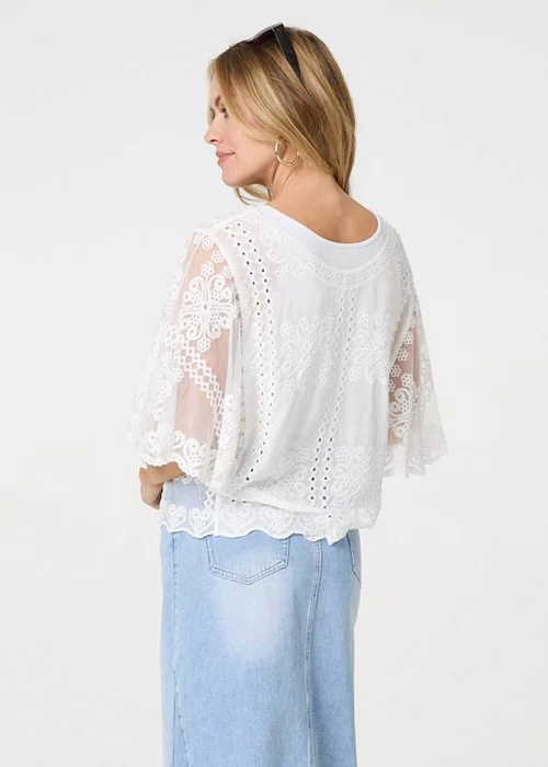 Izabel London White Embroidered 3/4 Sleeve Blouse - S Image 2