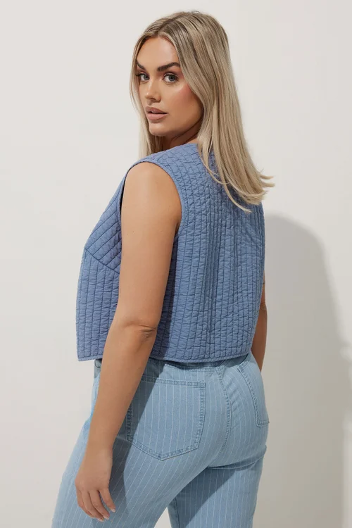 LIMITED COLLECTION Curve Blue Washed Quilted Waistcoat - 20 Image 3