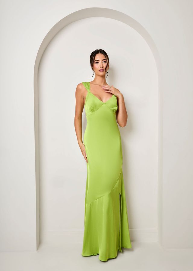 Chi Chi London Satin Maxi Dress In Green