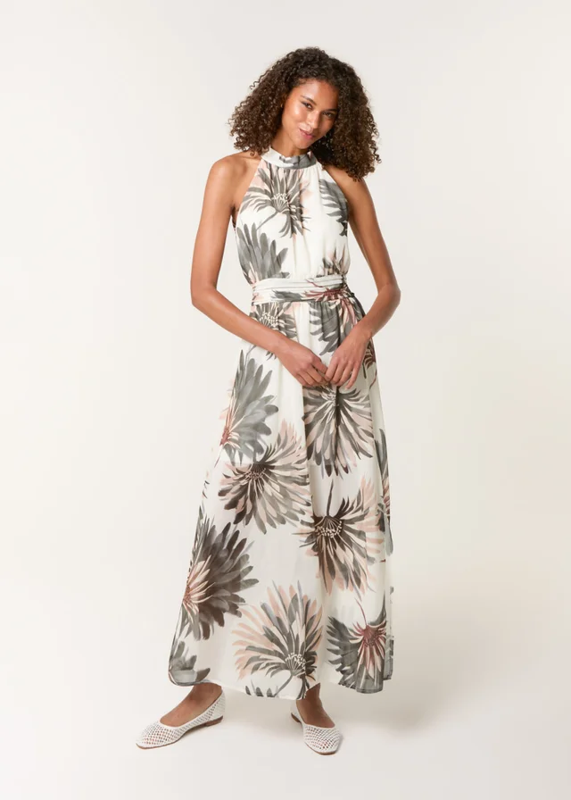 Blue Vanilla Khaki Halter Neck Occasion Dress