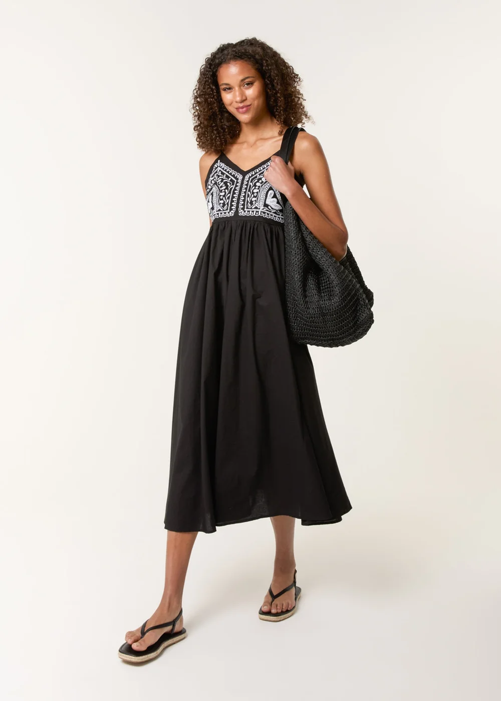 Blue Vanilla Black Embroidered Yoke Strappy Dress - M Image 1